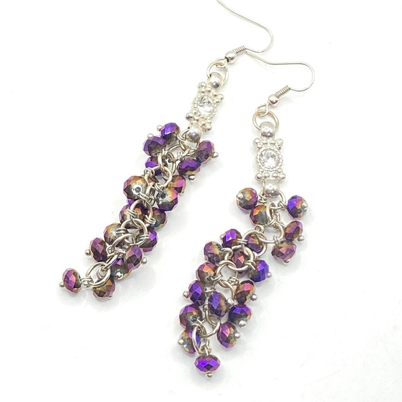 Purple AB Faceted Beads Long Shoulder DusterPierced Earrings - Picture 9 of 9